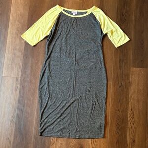 LuLaRoe Charcoal and Lemon Long Sleeve Dress
